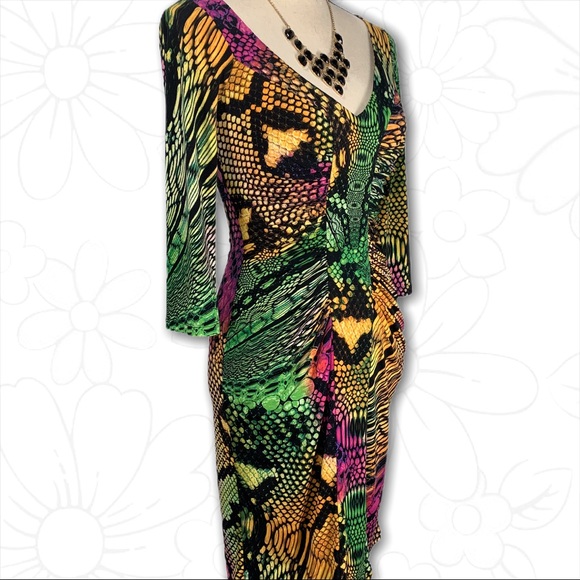 Boston Proper Reptile Print Bodycon Dress - Sz 2 - Picture 3 of 16
